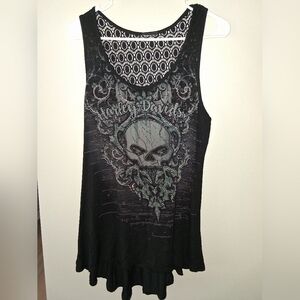 Harley-Davidson Rhinestone Women's Black Sleeveless Skull Graphic Tank